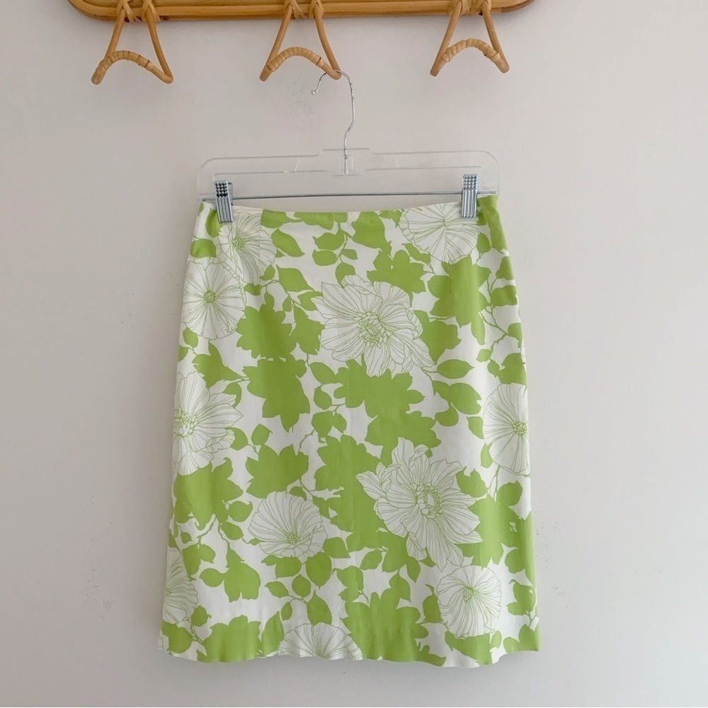 J. McLaughlin Vintage Spring Green Floral Pencil Skirt Sz 4 Preppy